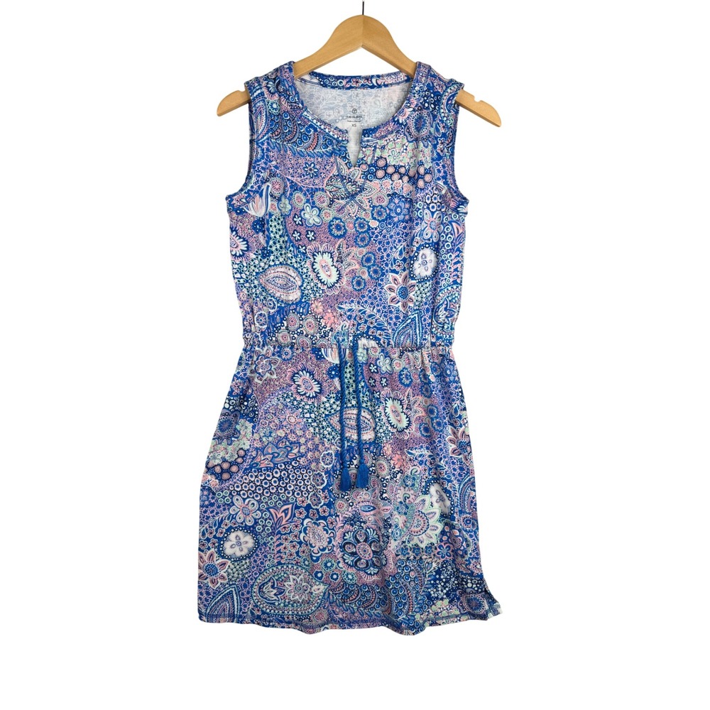 T by Talbots Paisley/Floral Print Sleeveless Jersey Tie-Waist Dress size XS Blue